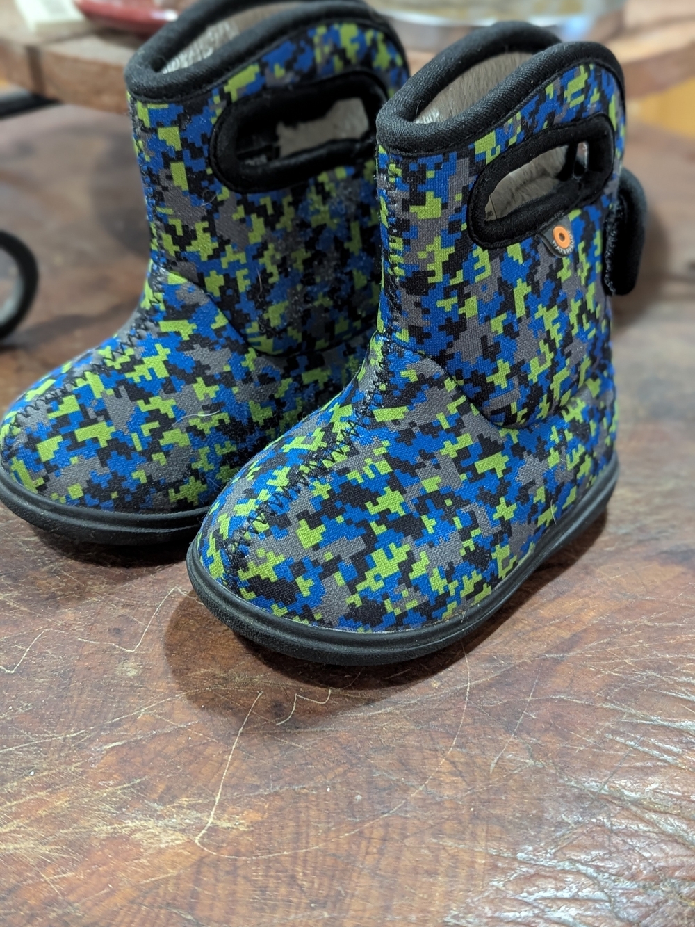 Bogs Blue & Green Pixel Camo Kids Rain Boots
